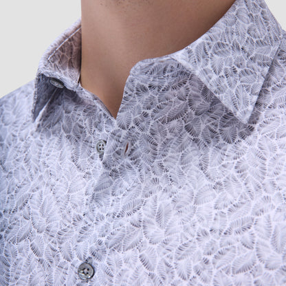 Bugatchi James Leaf Print OoohCotton® Shirt Zinc