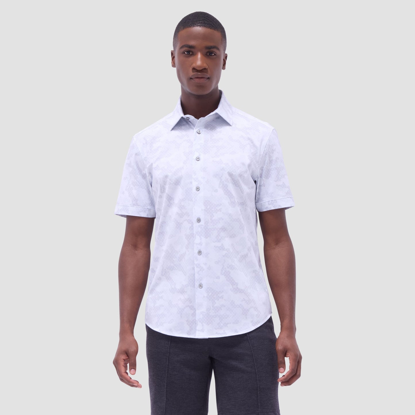 Bugatchi Miles Abstract OoohCotton® Short-Sleeve Shirt Platinum