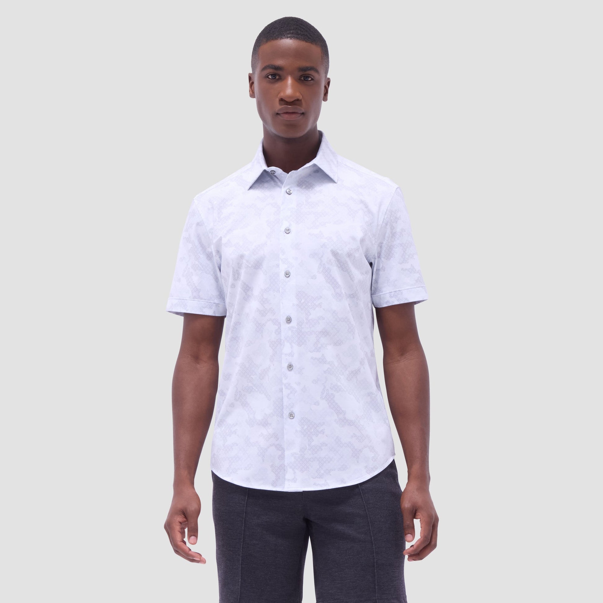 Bugatchi Miles Abstract OoohCotton® Short-Sleeve Shirt Platinum