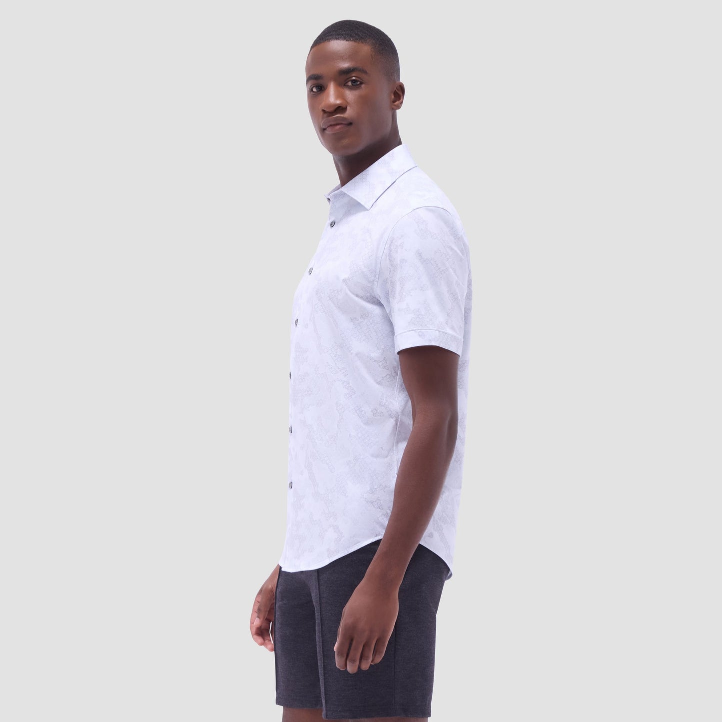 Bugatchi Miles Abstract OoohCotton® Short-Sleeve Shirt Platinum