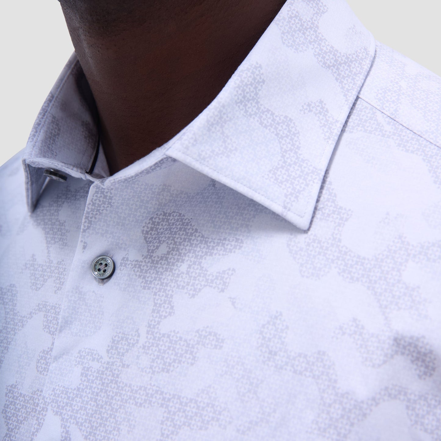 Bugatchi Miles Abstract OoohCotton® Short-Sleeve Shirt Platinum