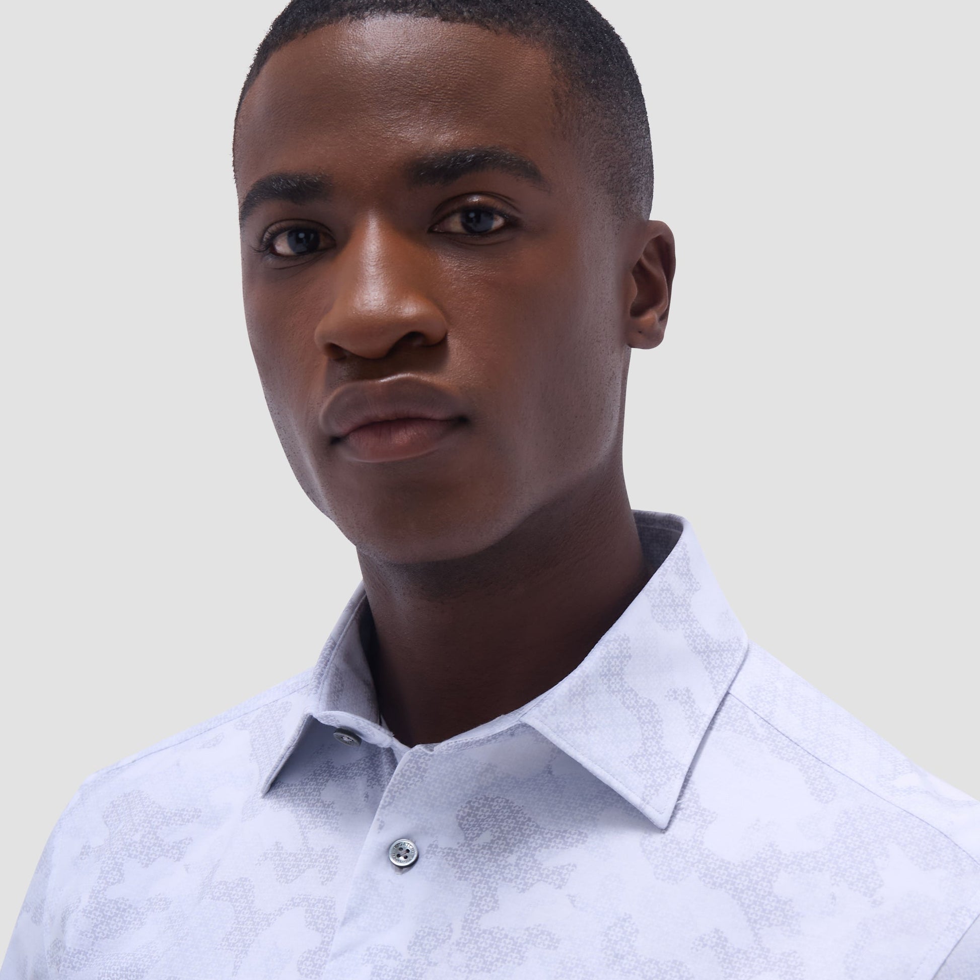 Bugatchi Miles Abstract OoohCotton® Short-Sleeve Shirt Platinum