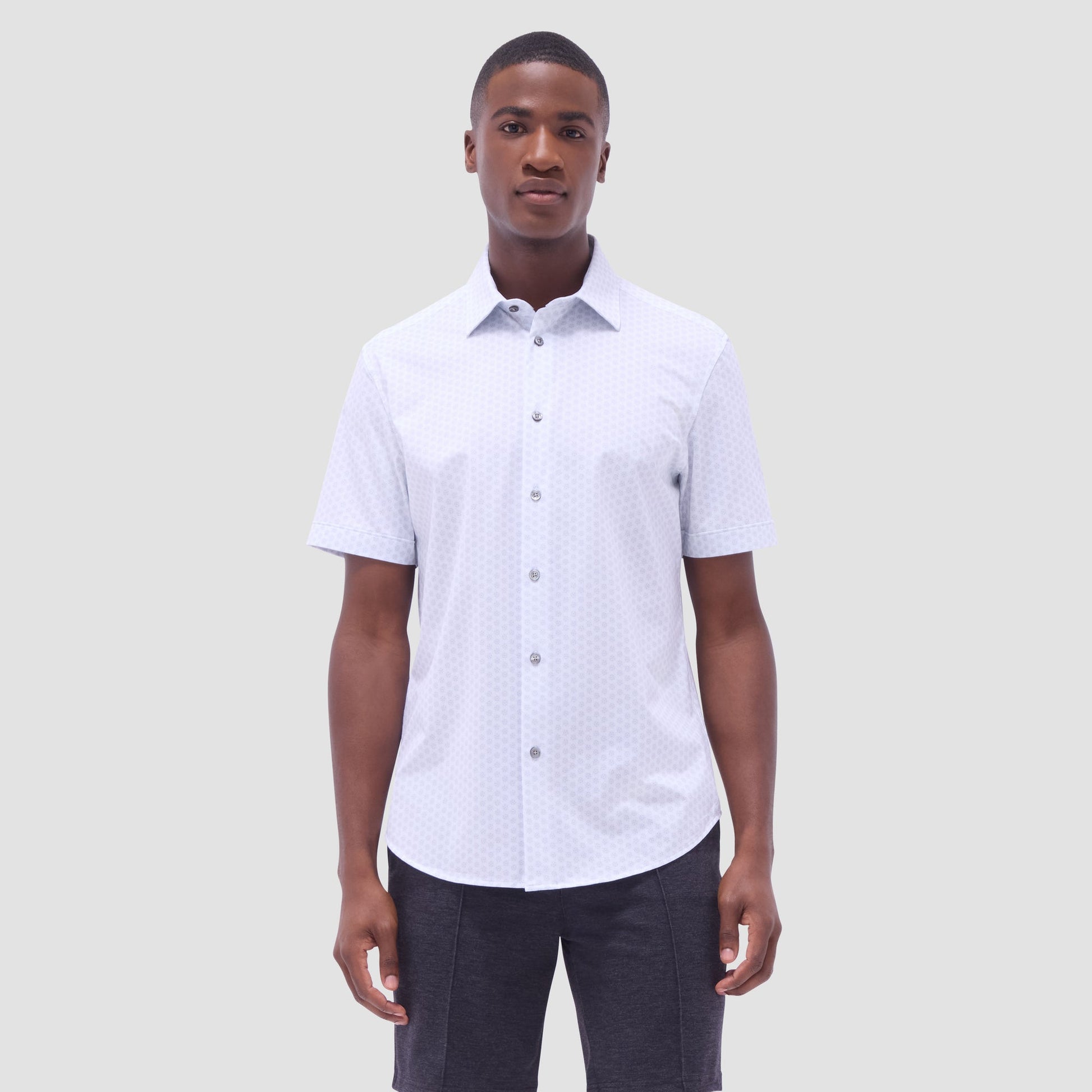 Bugatchi Miles Floral OoohCotton® Short-Sleeve Shirt Platinum