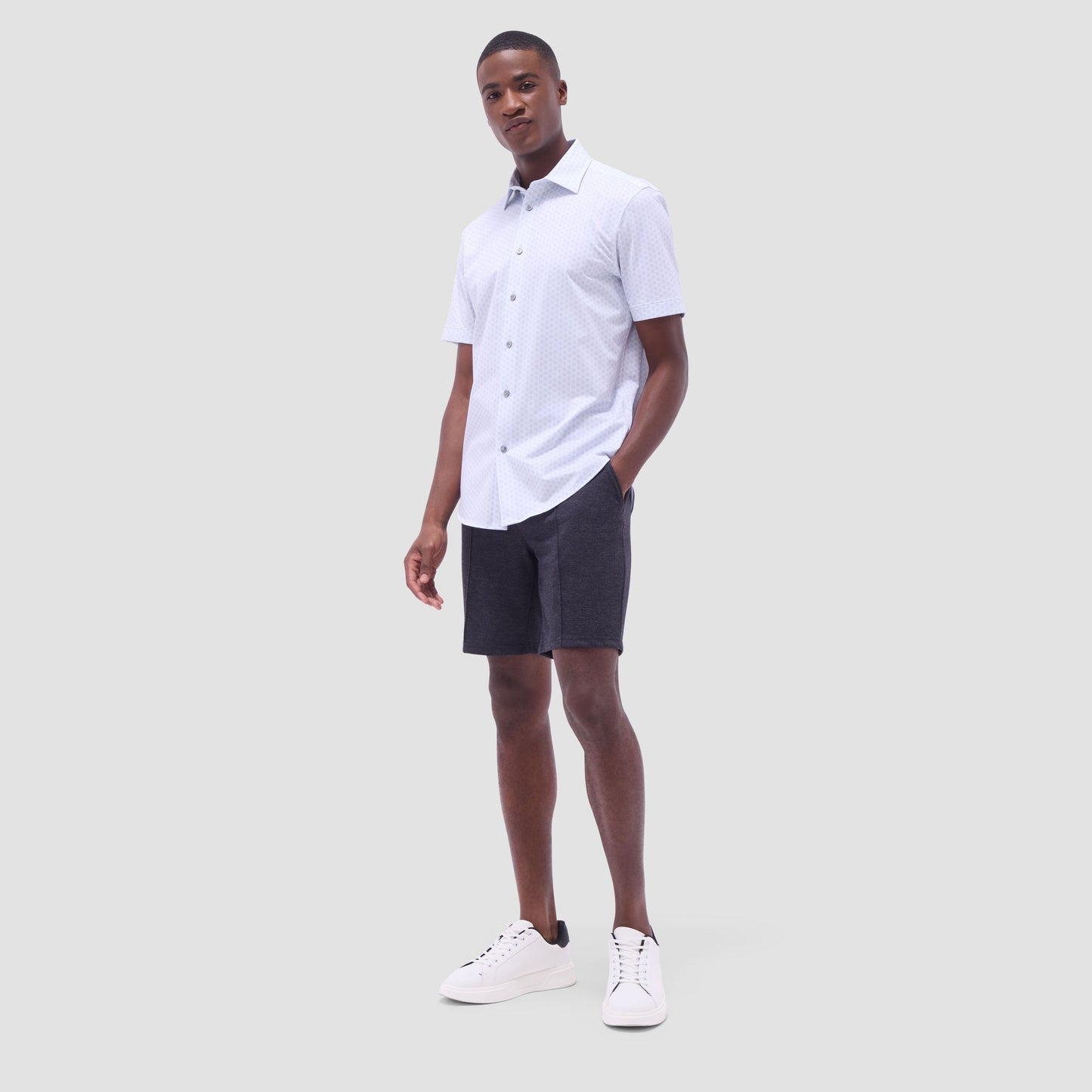 Bugatchi Miles Floral OoohCotton® Short-Sleeve Shirt Platinum