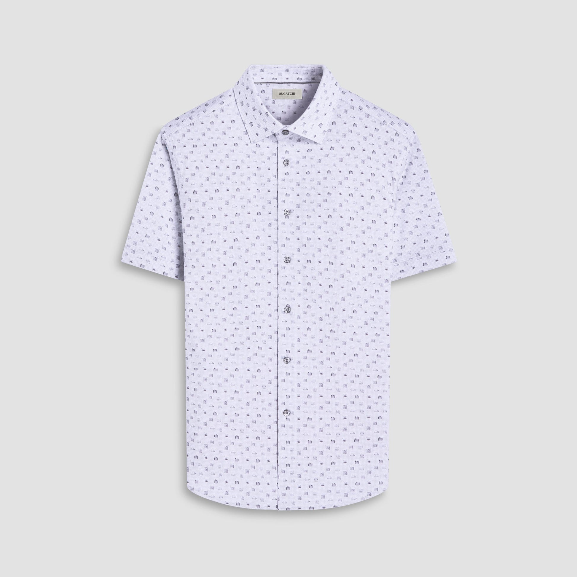 Bugatchi Miles Whiskey OoohCotton® Short-Sleeve Shirt Platinum