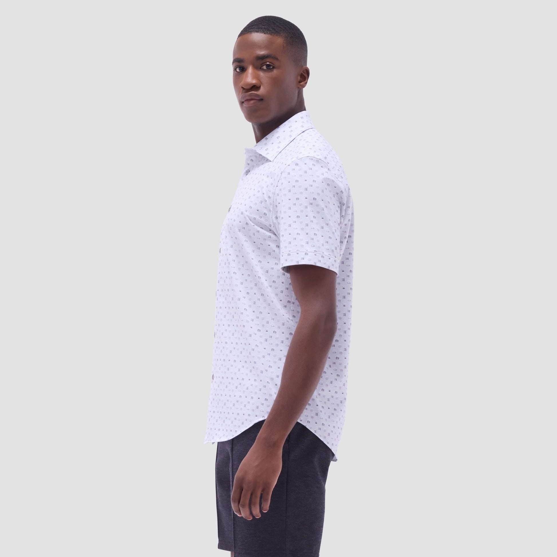 Bugatchi Miles Whiskey OoohCotton® Short-Sleeve Shirt Platinum