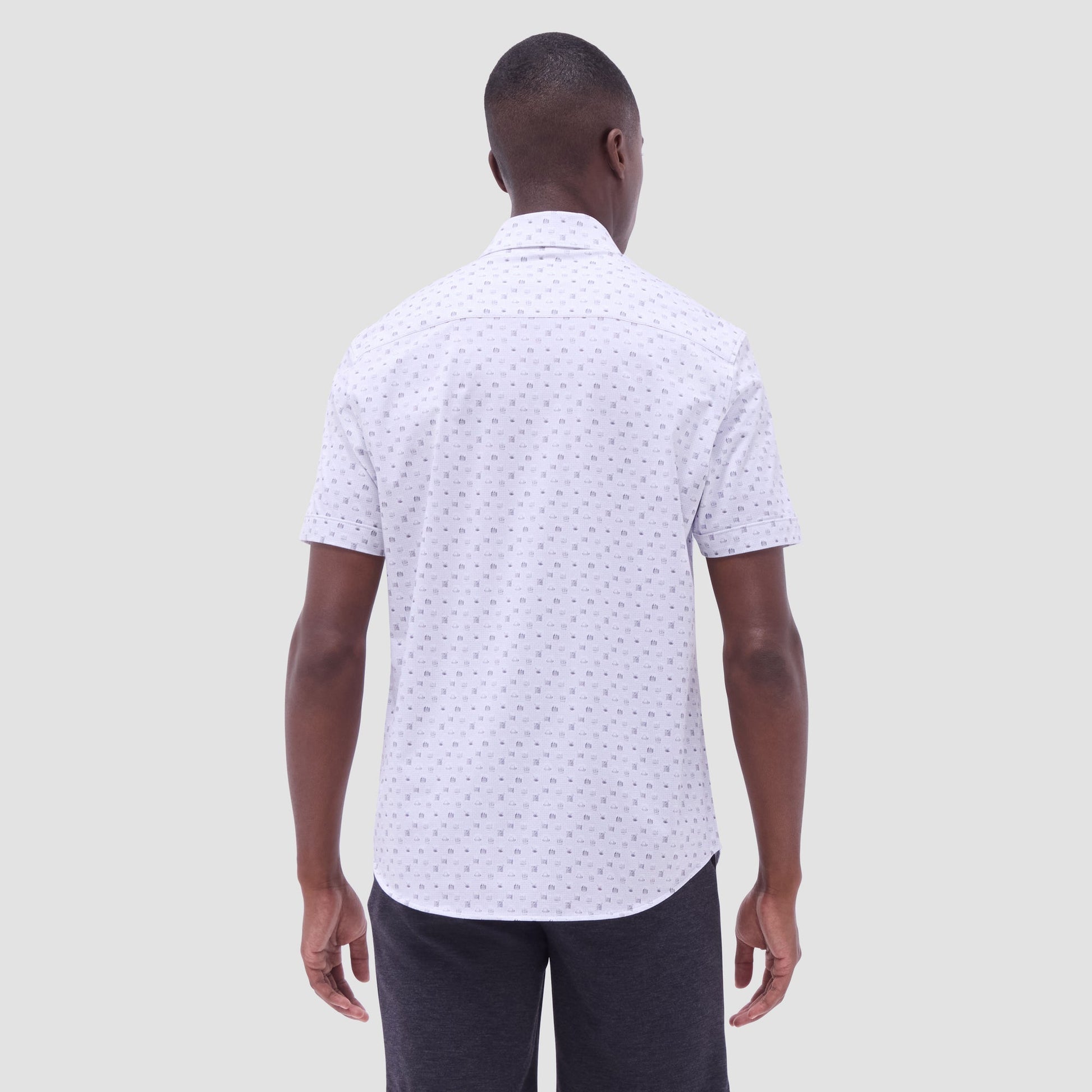 Bugatchi Miles Whiskey OoohCotton® Short-Sleeve Shirt Platinum
