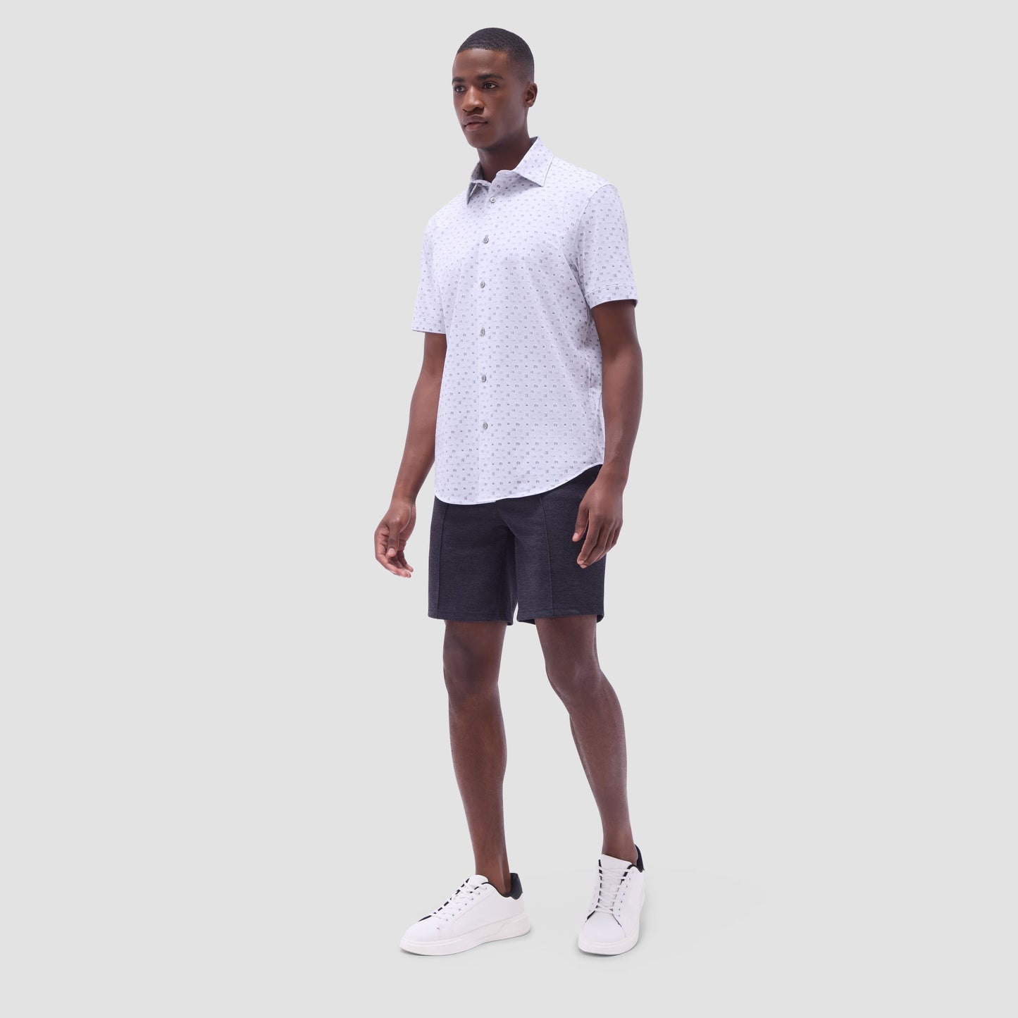 Bugatchi Miles Whiskey OoohCotton® Short-Sleeve Shirt Platinum