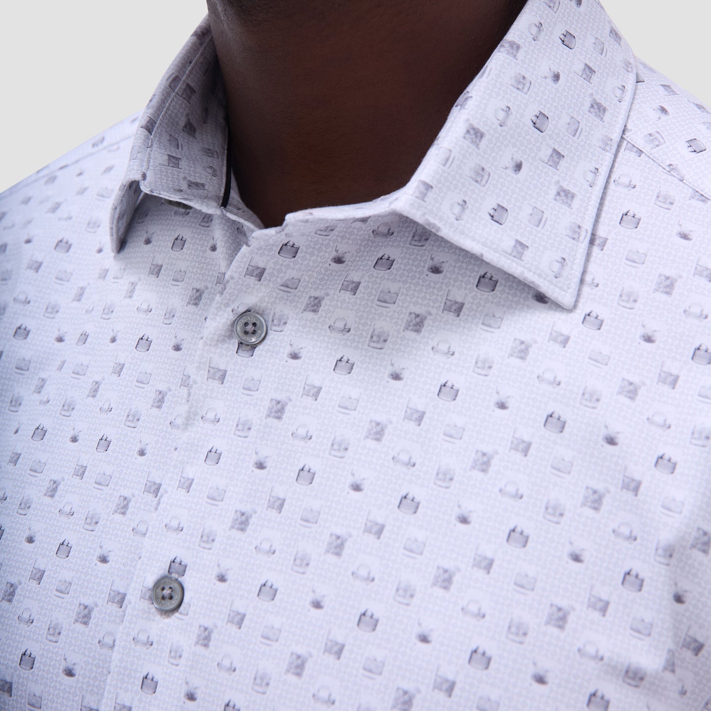 Bugatchi Miles Whiskey OoohCotton® Short-Sleeve Shirt Platinum