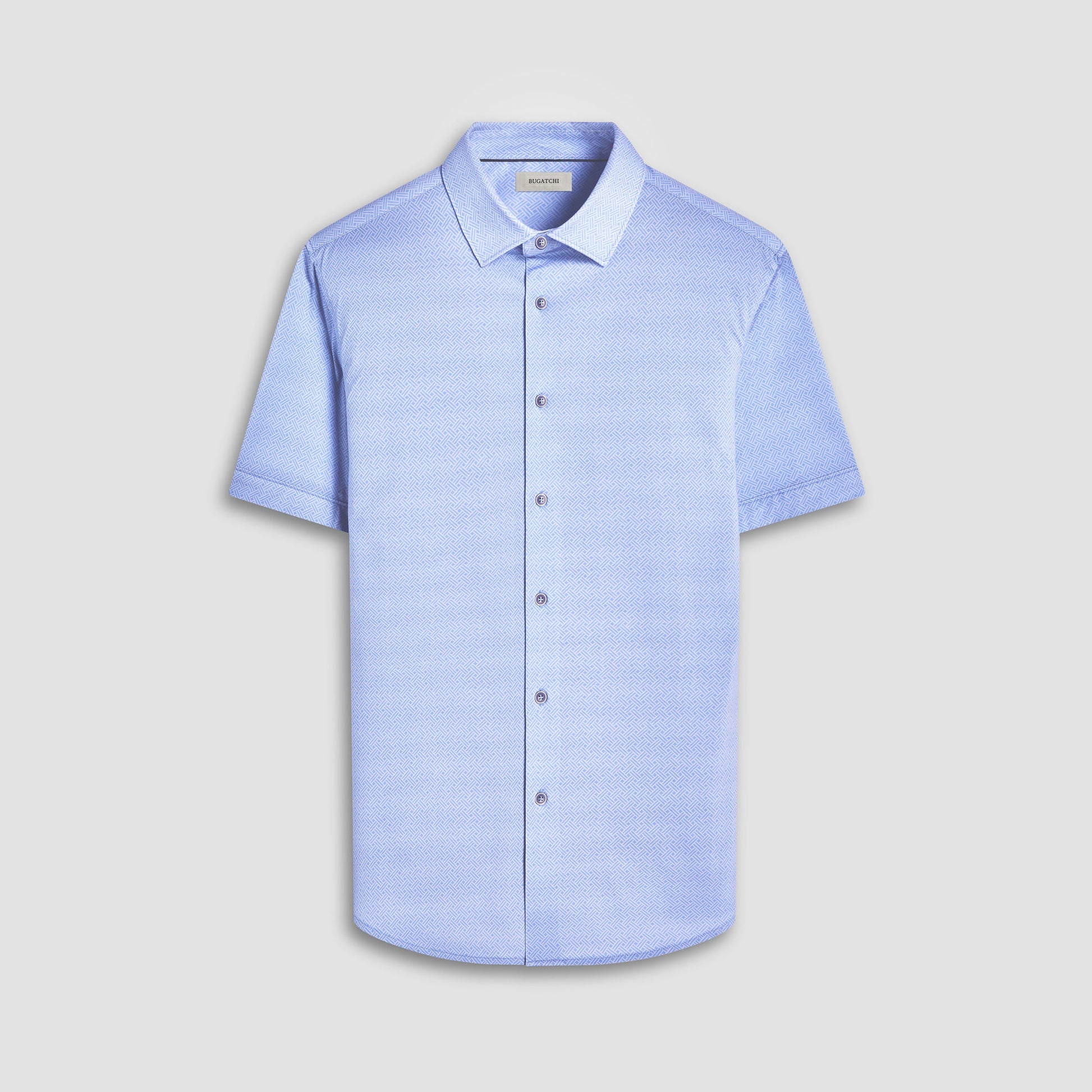 Bugatchi Miles Basketweave OoohCotton® Short-Sleeve Shirt Air Blue