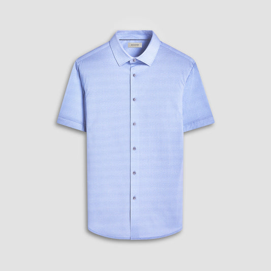 Bugatchi Miles Basketweave OoohCotton® Short-Sleeve Shirt Air Blue