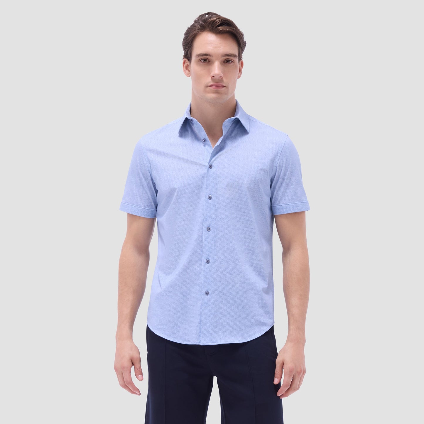Bugatchi Miles Basketweave OoohCotton® Short-Sleeve Shirt Air Blue