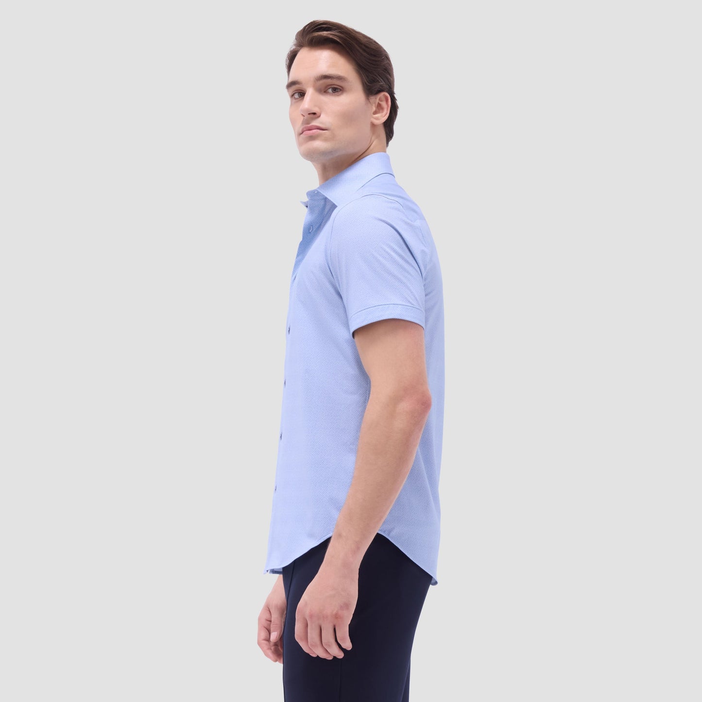 Bugatchi Miles Basketweave OoohCotton® Short-Sleeve Shirt Air Blue