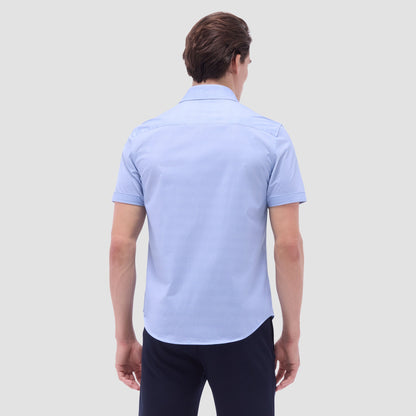 Bugatchi Miles Basketweave OoohCotton® Short-Sleeve Shirt Air Blue