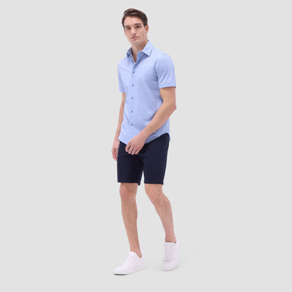 Bugatchi Miles Basketweave OoohCotton® Short-Sleeve Shirt Air Blue