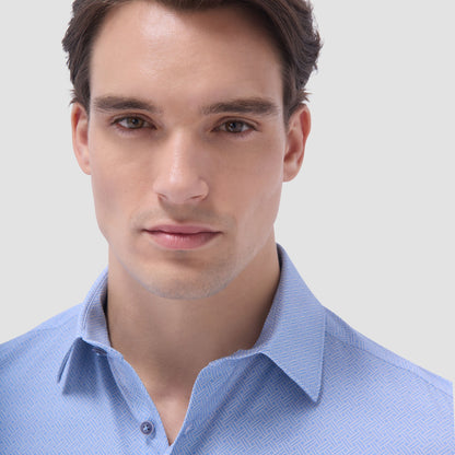 Bugatchi Miles Basketweave OoohCotton® Short-Sleeve Shirt Air Blue