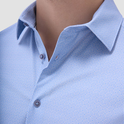 Bugatchi Miles Basketweave OoohCotton® Short-Sleeve Shirt Air Blue