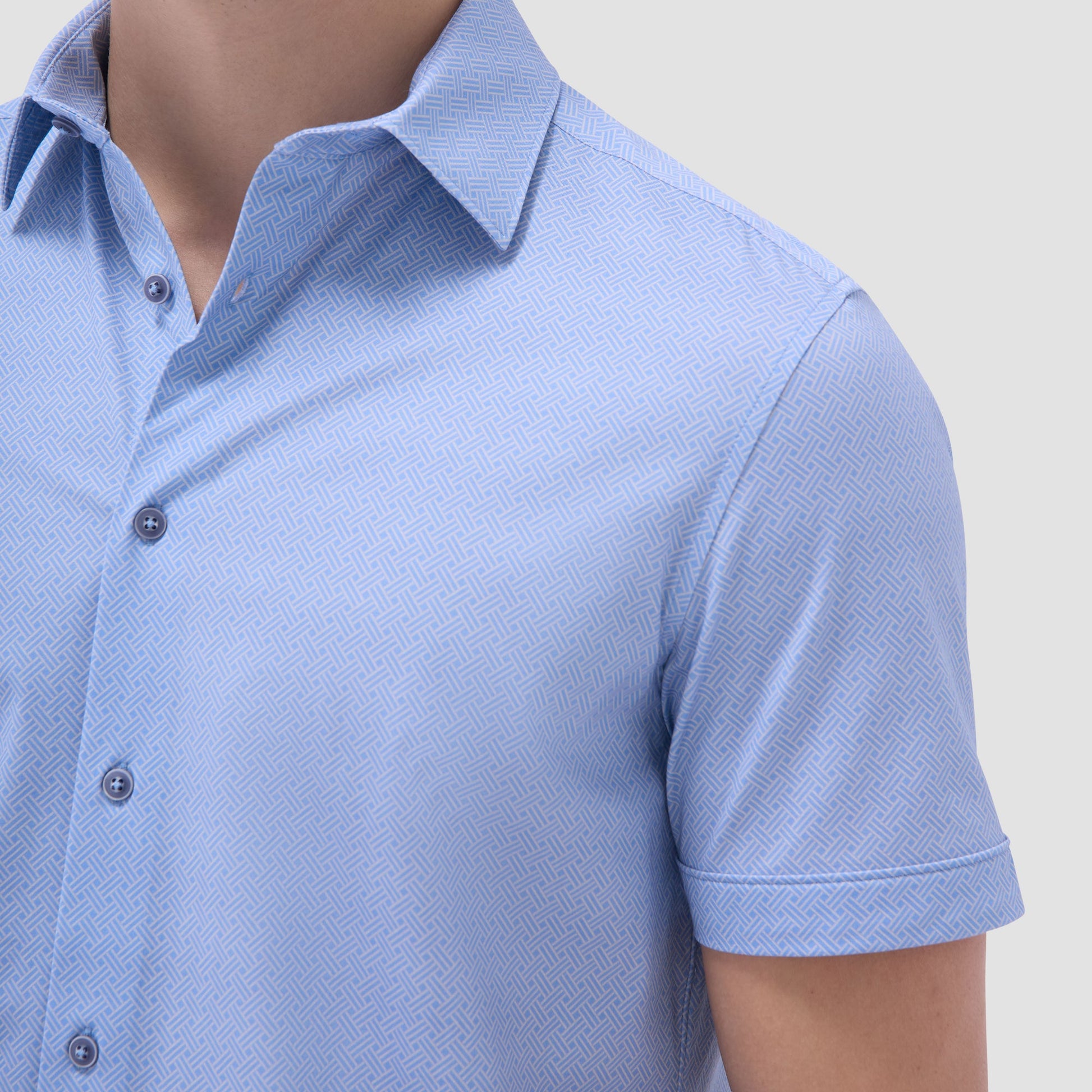 Bugatchi Miles Basketweave OoohCotton® Short-Sleeve Shirt Air Blue