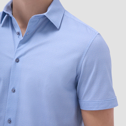 Bugatchi Miles Basketweave OoohCotton® Short-Sleeve Shirt Air Blue