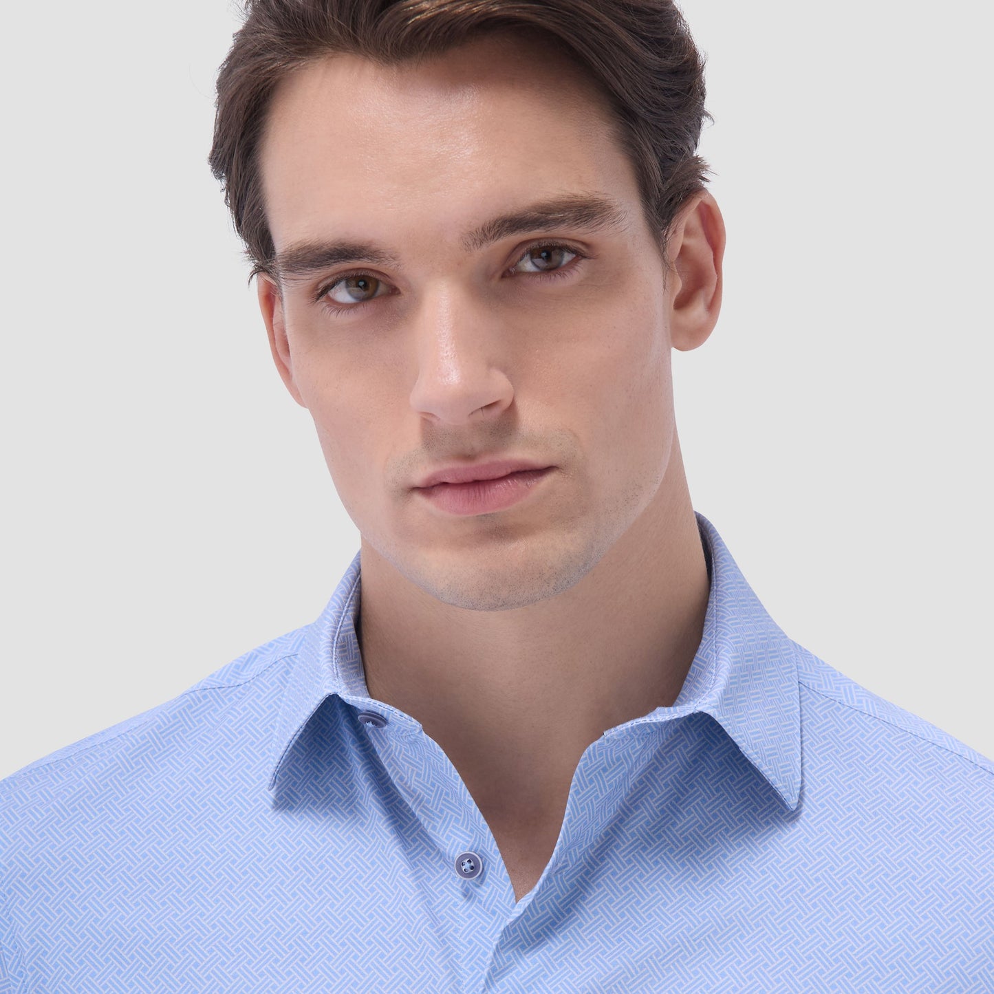 Bugatchi Miles Basketweave OoohCotton® Short-Sleeve Shirt Air Blue