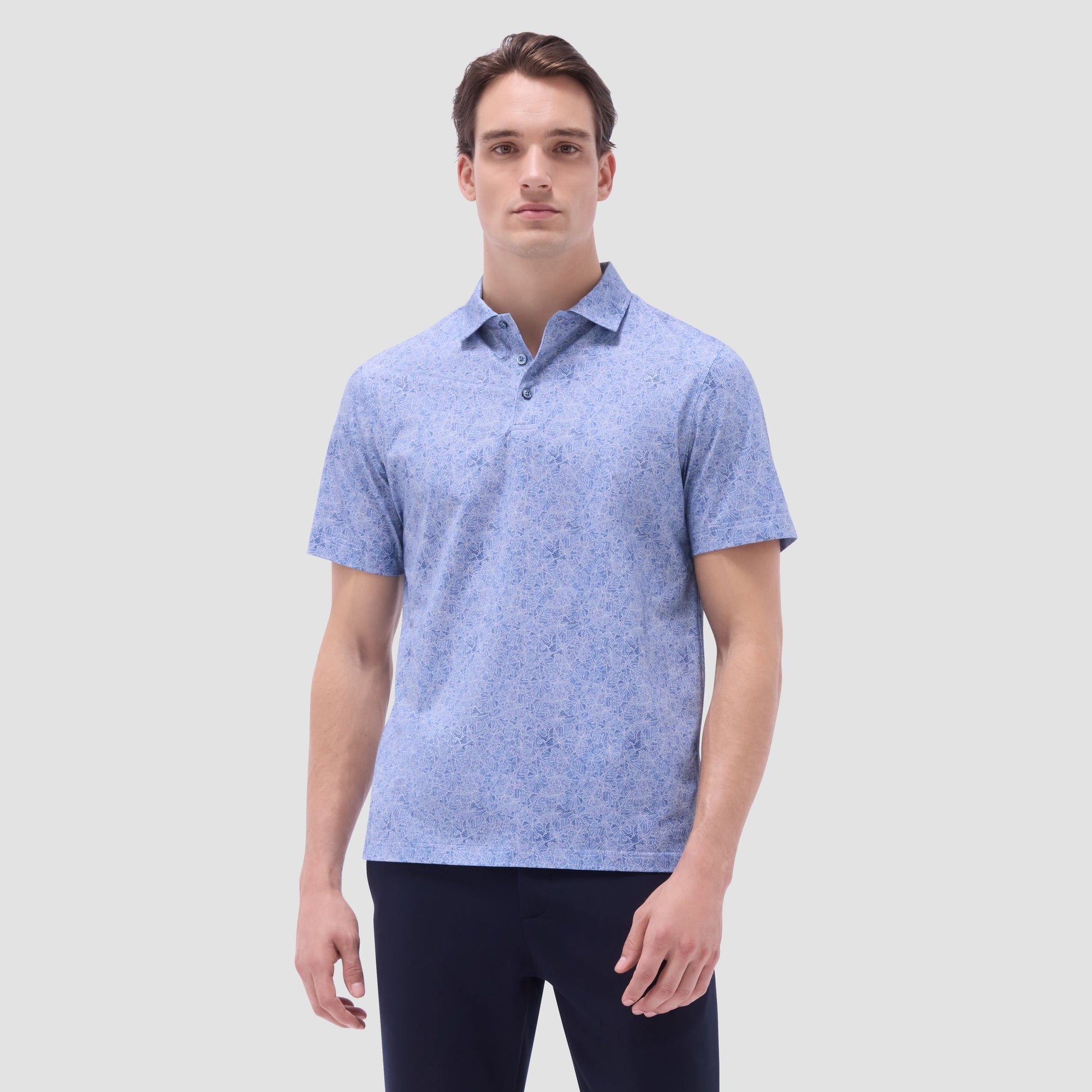 Bugatchi Victor Leaf Print OoohCotton® Polo Shirt Cobalt