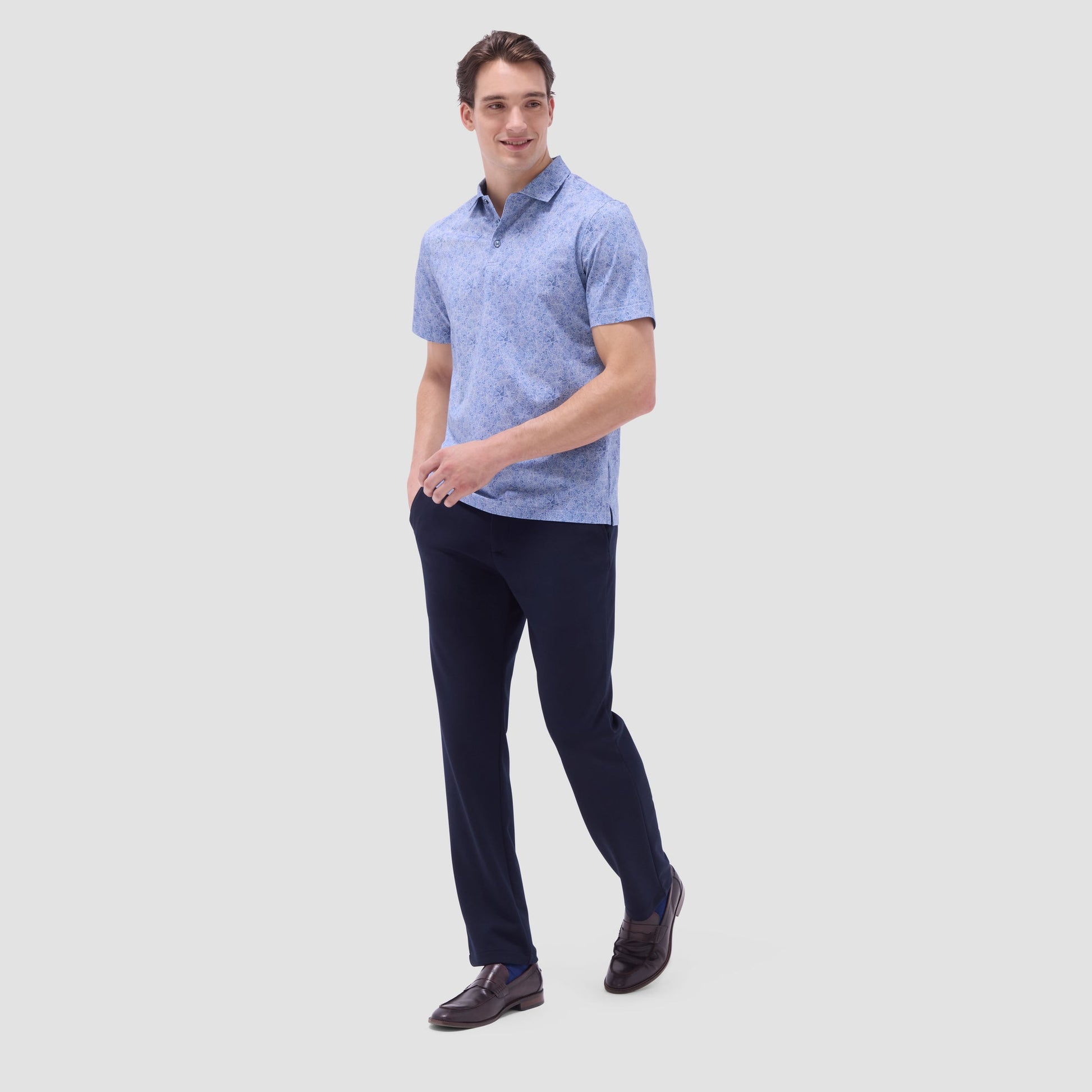 Bugatchi Victor Leaf Print OoohCotton® Polo Shirt Cobalt