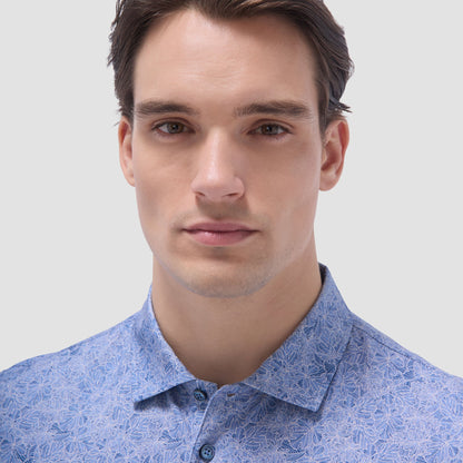 Bugatchi Victor Leaf Print OoohCotton® Polo Shirt Cobalt