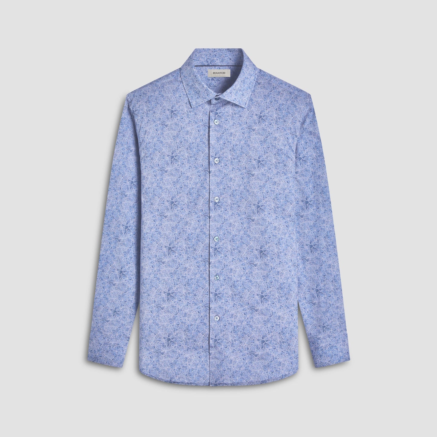 Bugatchi James Leaf Print OoohCotton® Shirt Cobalt
