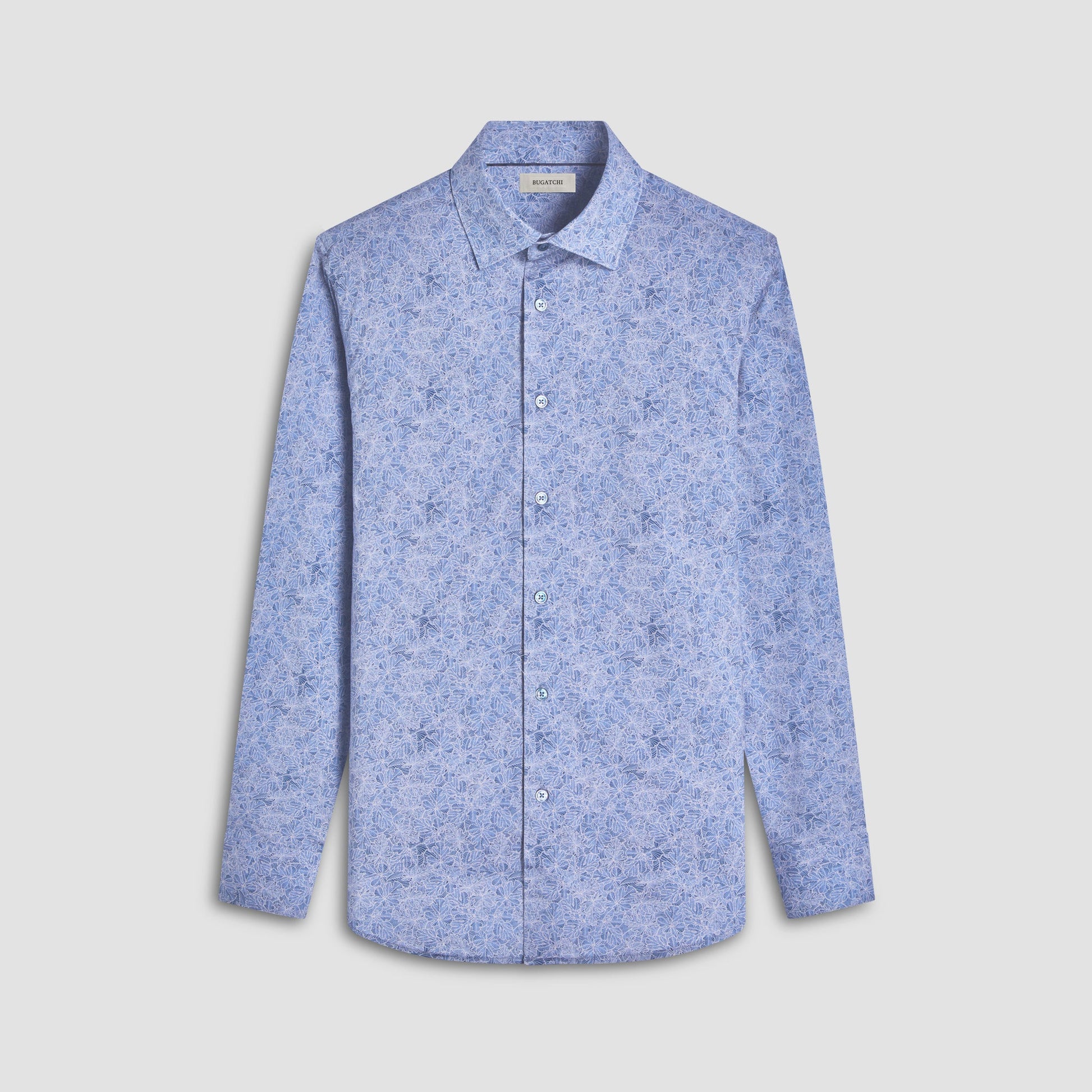 Bugatchi James Leaf Print OoohCotton® Shirt Cobalt