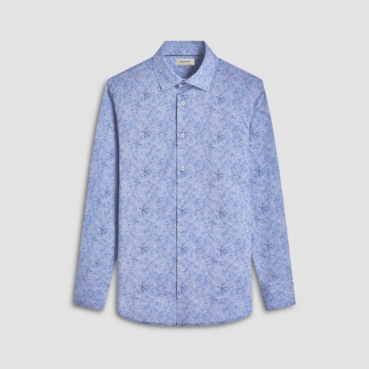 Bugatchi James Leaf Print OoohCotton® Shirt Cobalt