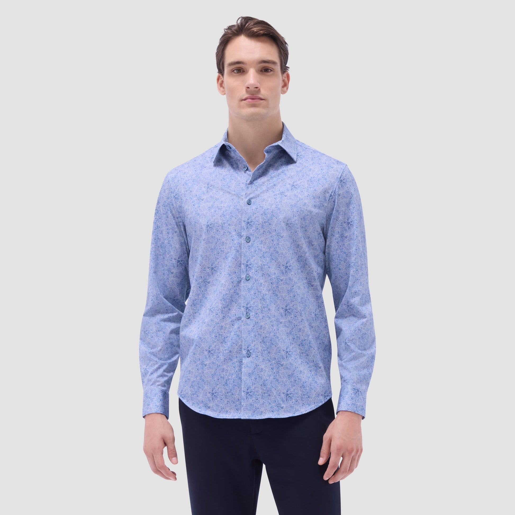 Bugatchi James Leaf Print OoohCotton® Shirt Cobalt