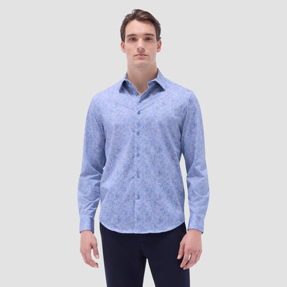 Bugatchi James Leaf Print OoohCotton® Shirt Cobalt