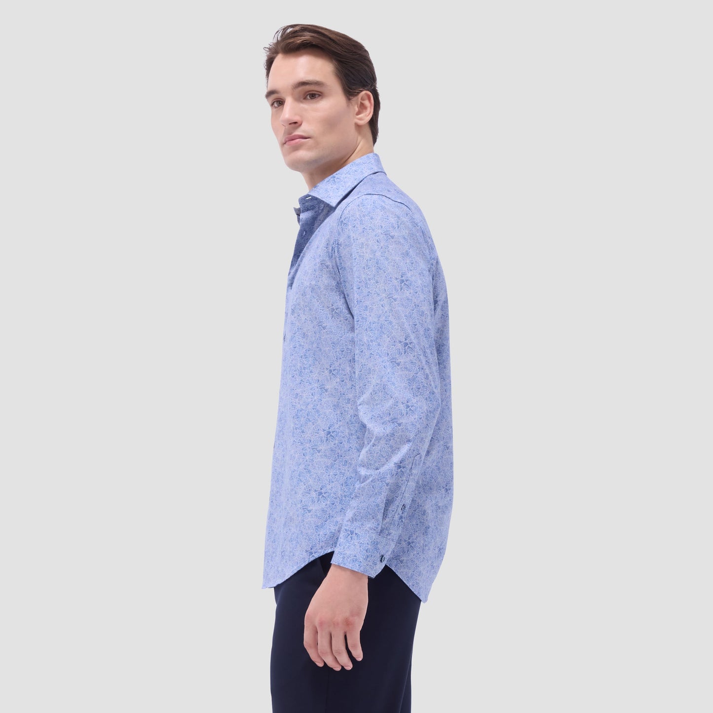 Bugatchi James Leaf Print OoohCotton® Shirt Cobalt