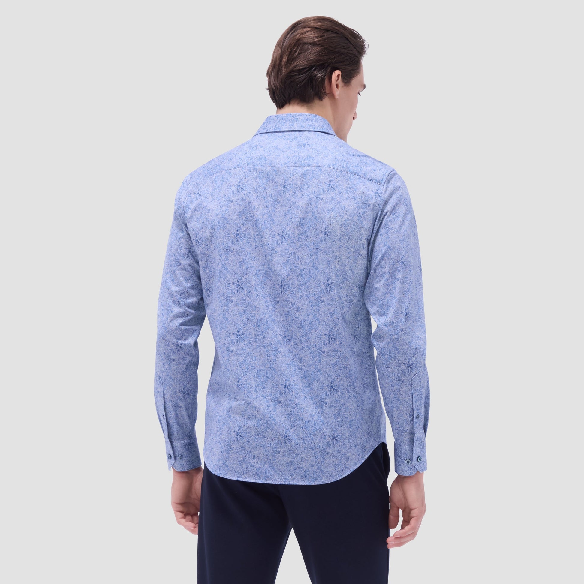 Bugatchi James Leaf Print OoohCotton® Shirt Cobalt