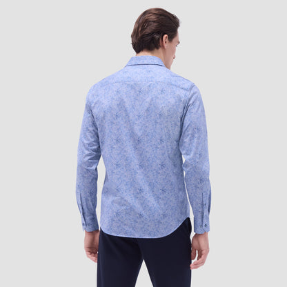 Bugatchi James Leaf Print OoohCotton® Shirt Cobalt