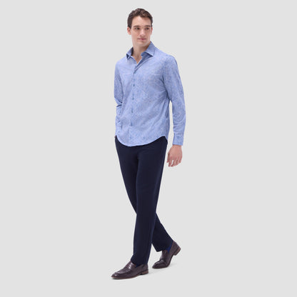 Bugatchi James Leaf Print OoohCotton® Shirt Cobalt
