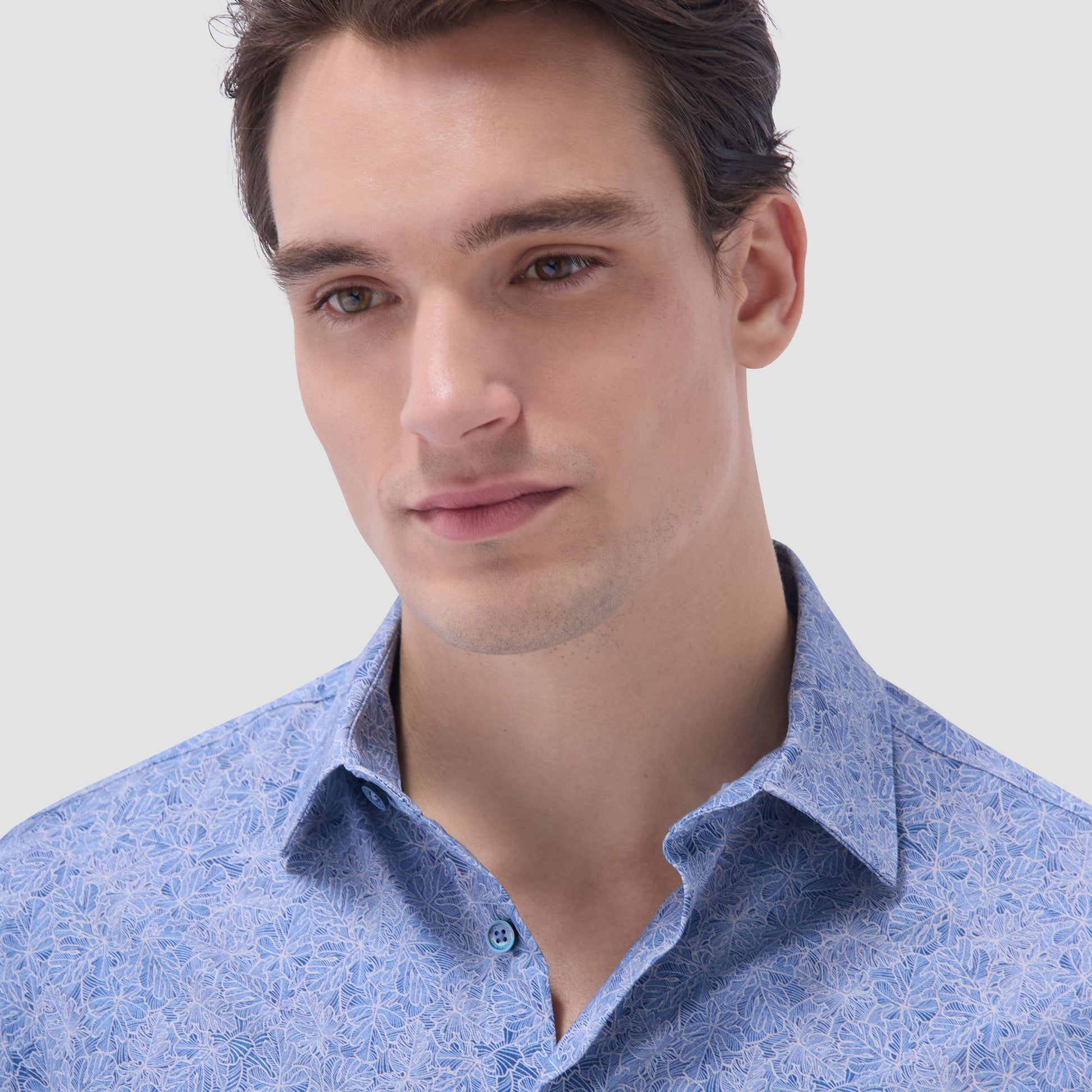 Bugatchi James Leaf Print OoohCotton® Shirt Cobalt