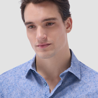 Bugatchi James Leaf Print OoohCotton® Shirt Cobalt