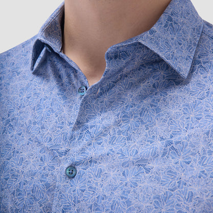 Bugatchi James Leaf Print OoohCotton® Shirt Cobalt