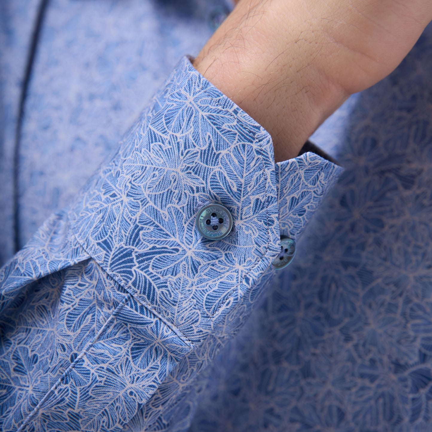 Bugatchi James Leaf Print OoohCotton® Shirt Cobalt