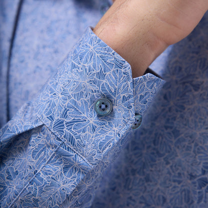 Bugatchi James Leaf Print OoohCotton® Shirt Cobalt