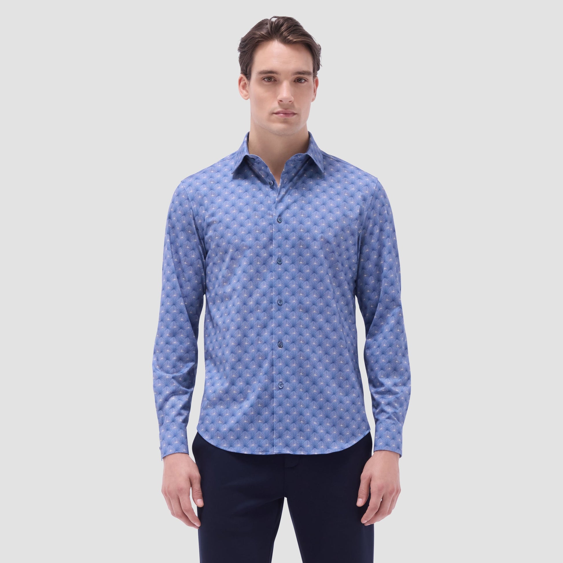 Bugatchi James Leaf Print OoohCotton® Shirt Cobalt