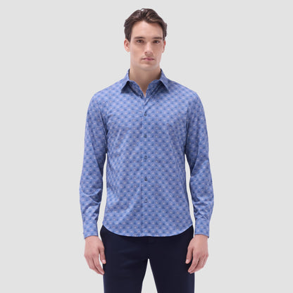 Bugatchi James Leaf Print OoohCotton® Shirt Cobalt