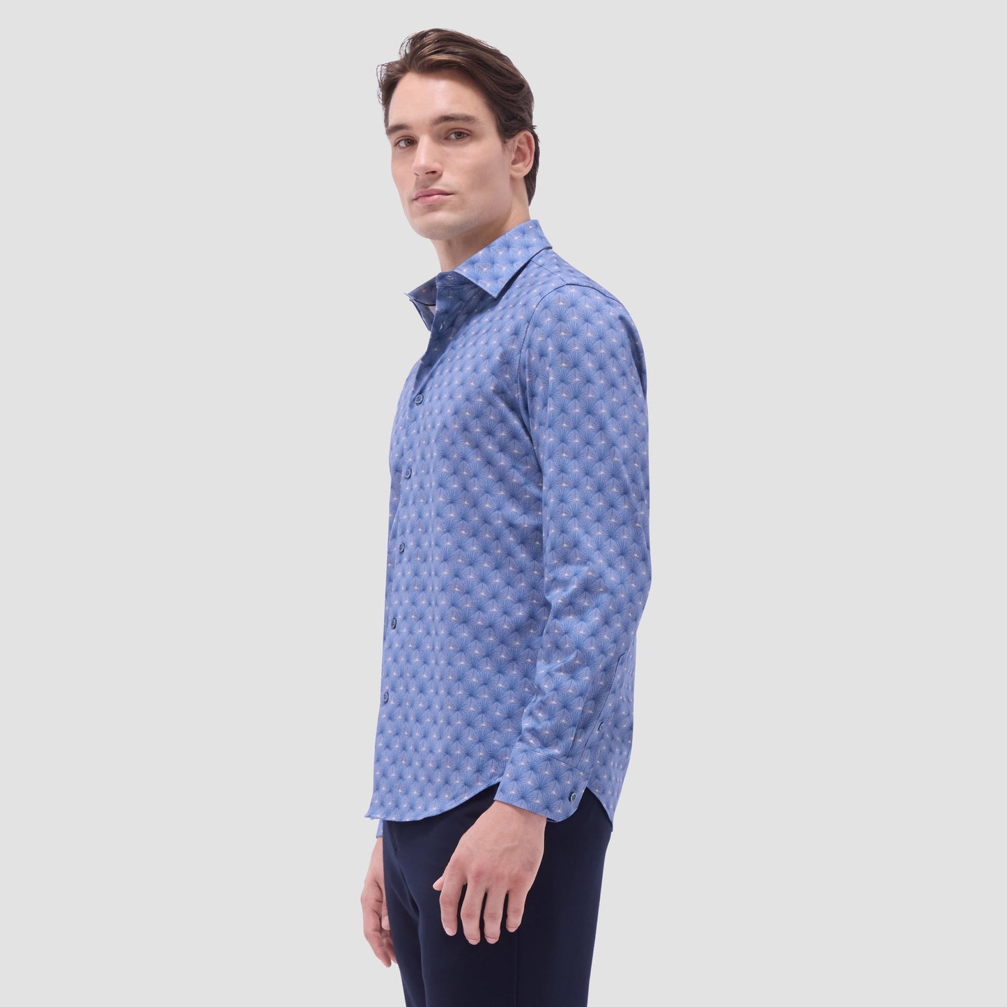 Bugatchi James Leaf Print OoohCotton® Shirt Cobalt