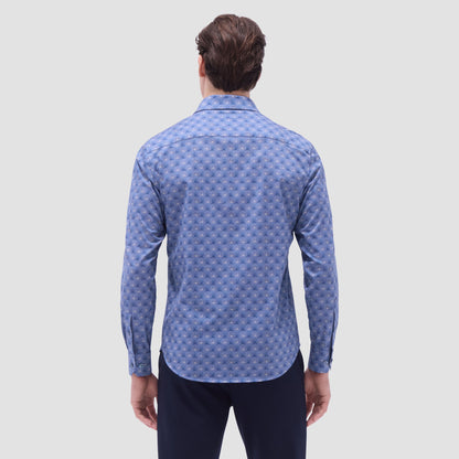 Bugatchi James Leaf Print OoohCotton® Shirt Cobalt