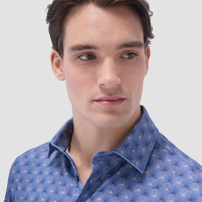 Bugatchi James Leaf Print OoohCotton® Shirt Cobalt