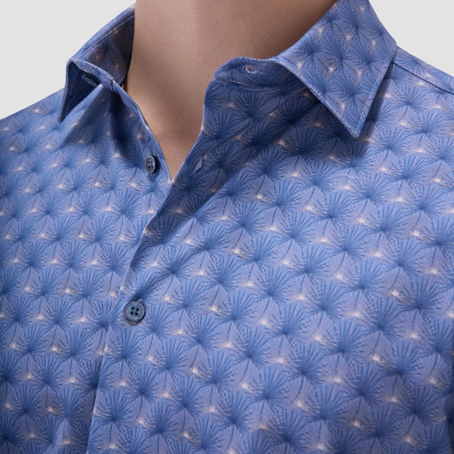 Bugatchi James Leaf Print OoohCotton® Shirt Cobalt