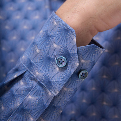 Bugatchi James Leaf Print OoohCotton® Shirt Cobalt