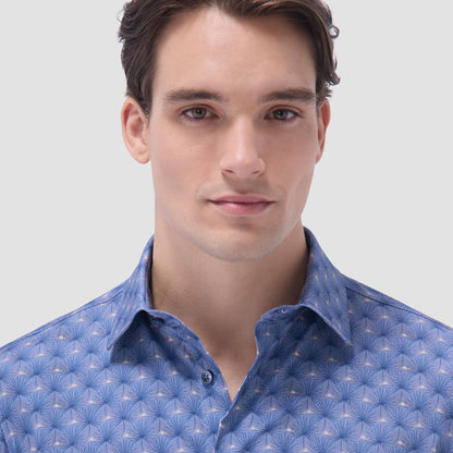 Bugatchi James Leaf Print OoohCotton® Shirt Cobalt