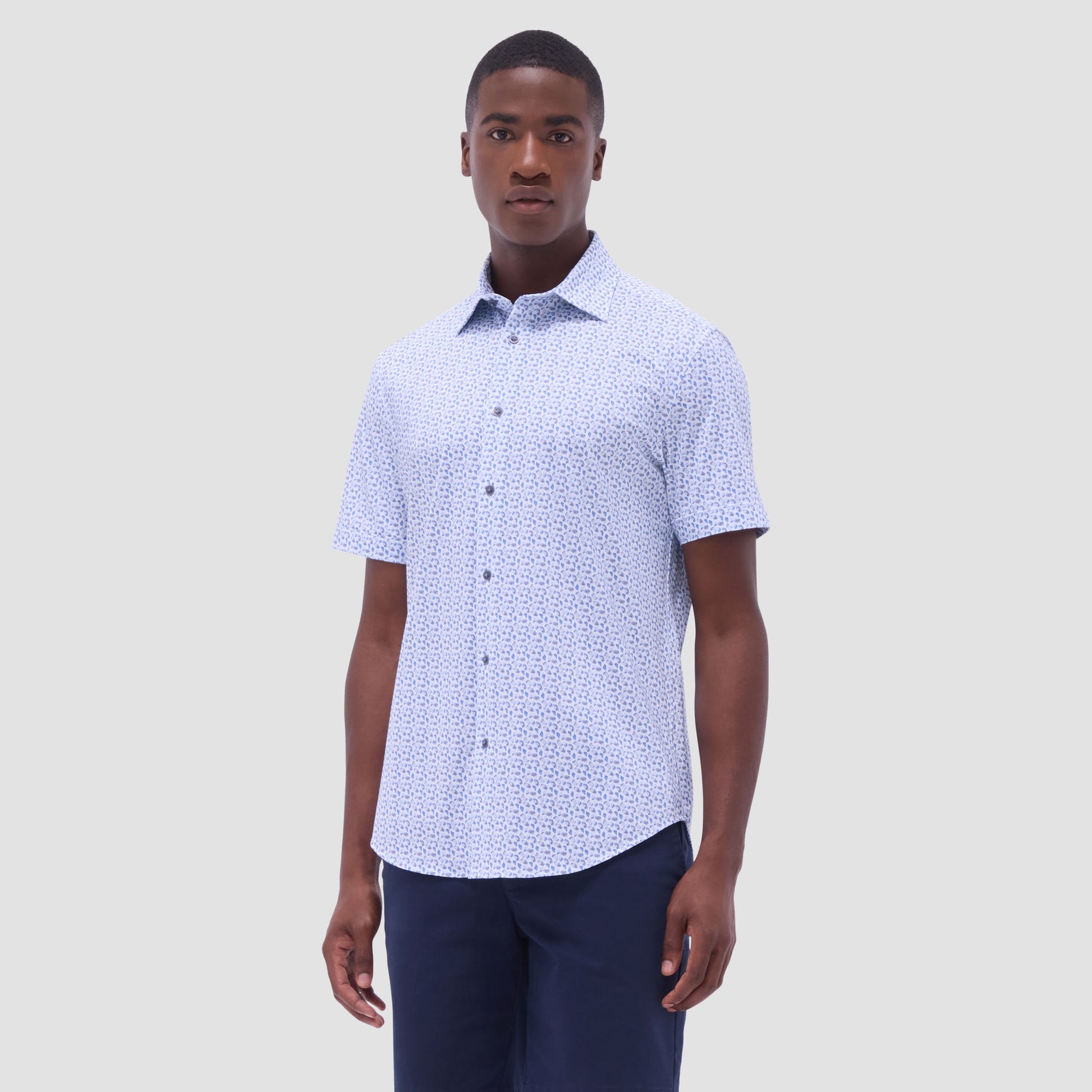 Bugatchi Miles Abstract OoohCotton® Short-Sleeve Shirt Classic Blue